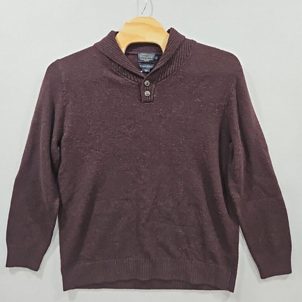 Pendleton Mens XL Washable 100% Shetland‎ Wool Shawl Collar Merlot Sweater AF482